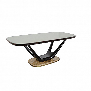Rectangular table in lacquered walnut and marble by Vittorio Dassi for Dassi, 50s