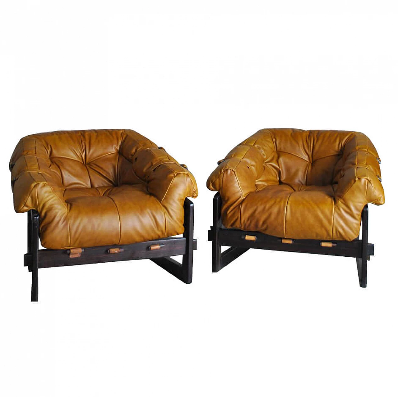 Pair of leather and walnut armchairs by Percival Lafer, 60s 1305624