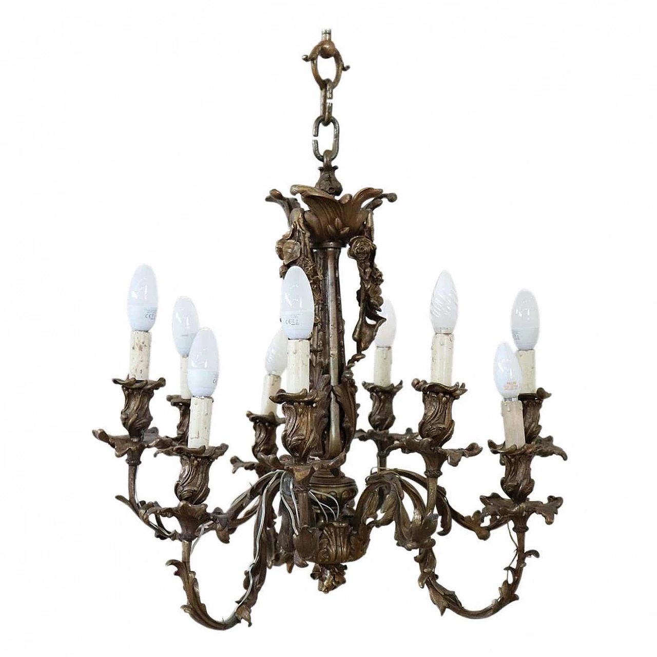 Nine-light bronze chandelier, early 20th century 1305643