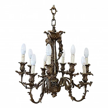 Nine-light bronze chandelier, early 20th century