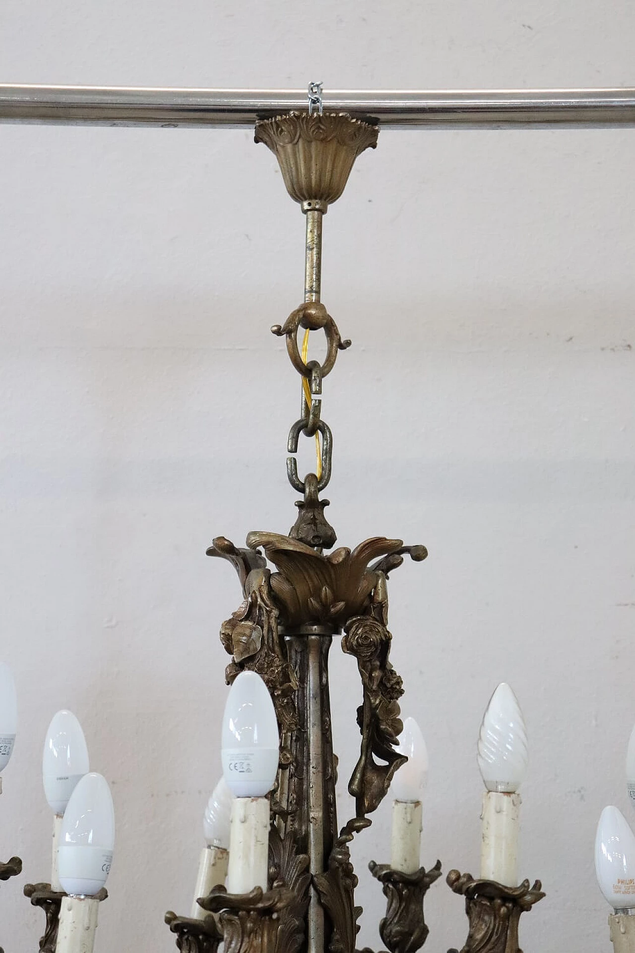Lampadario in bronzo a nove luci, inizio '900 1305645