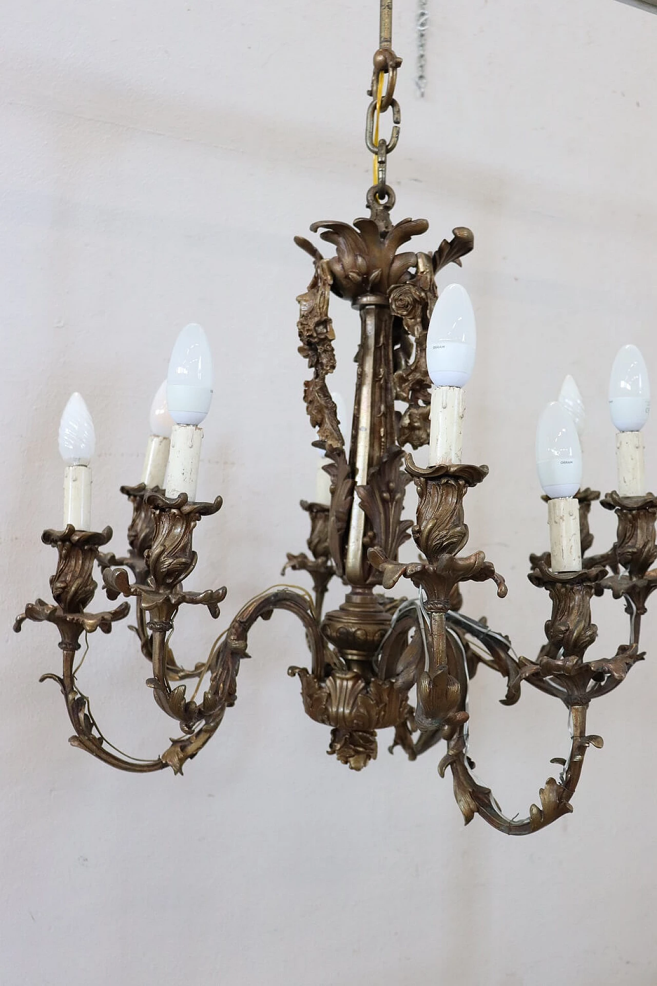 Lampadario in bronzo a nove luci, inizio '900 1305650