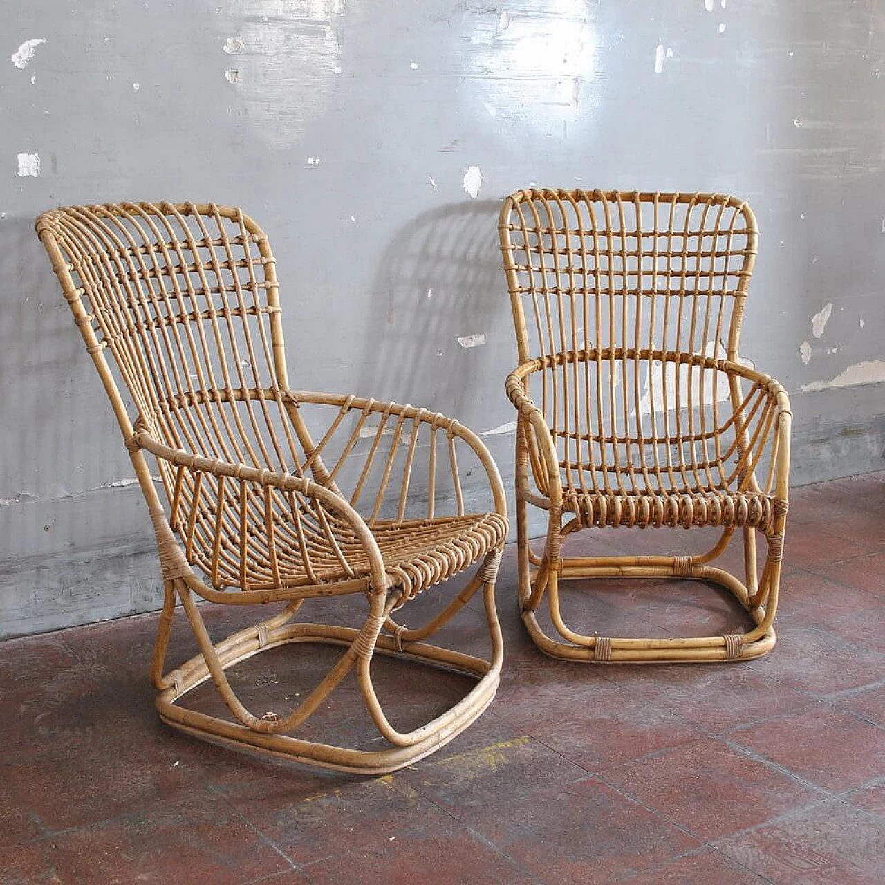 Pair of armchairs in bamboo cane, 60s 1305658