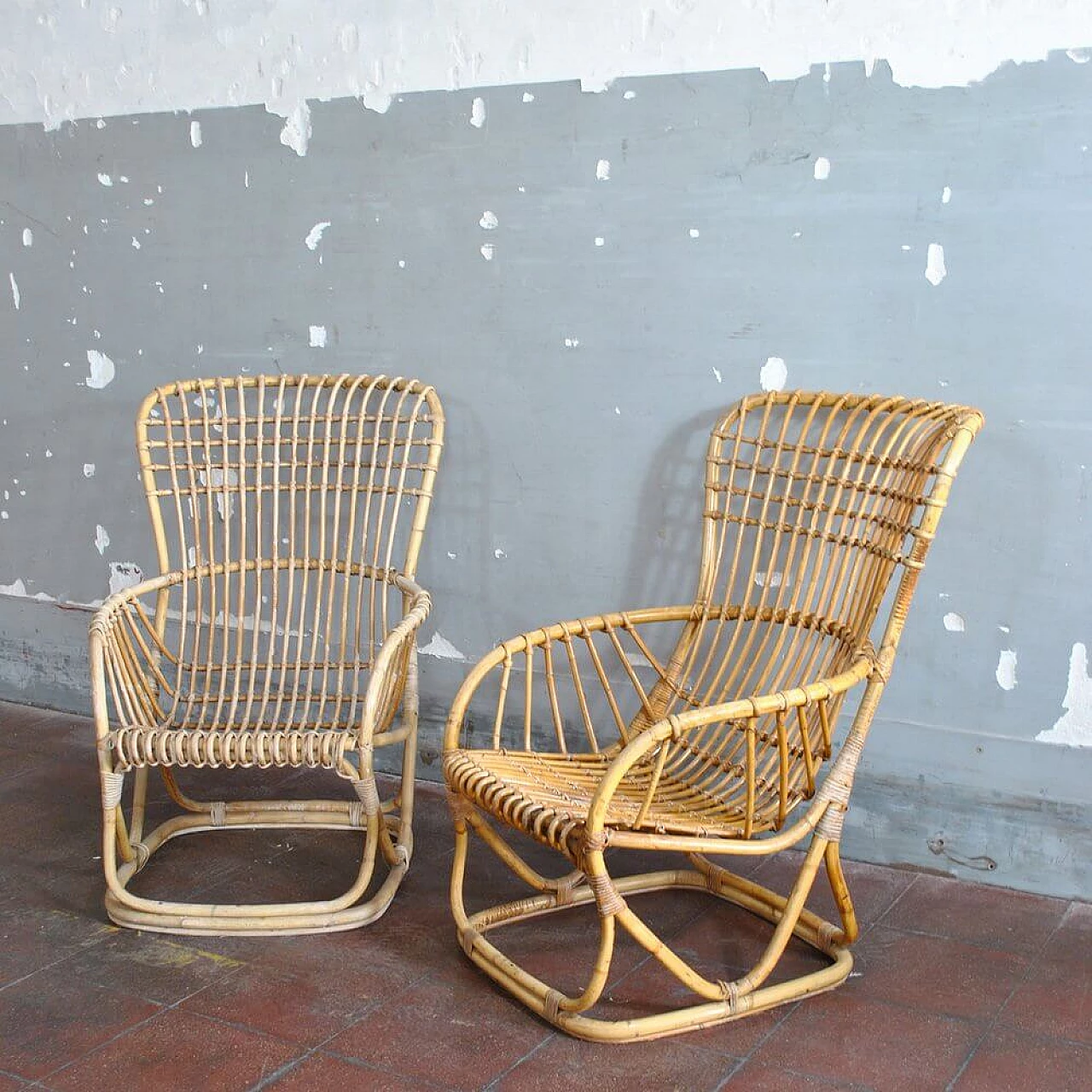 Pair of armchairs in bamboo cane, 60s 1305659