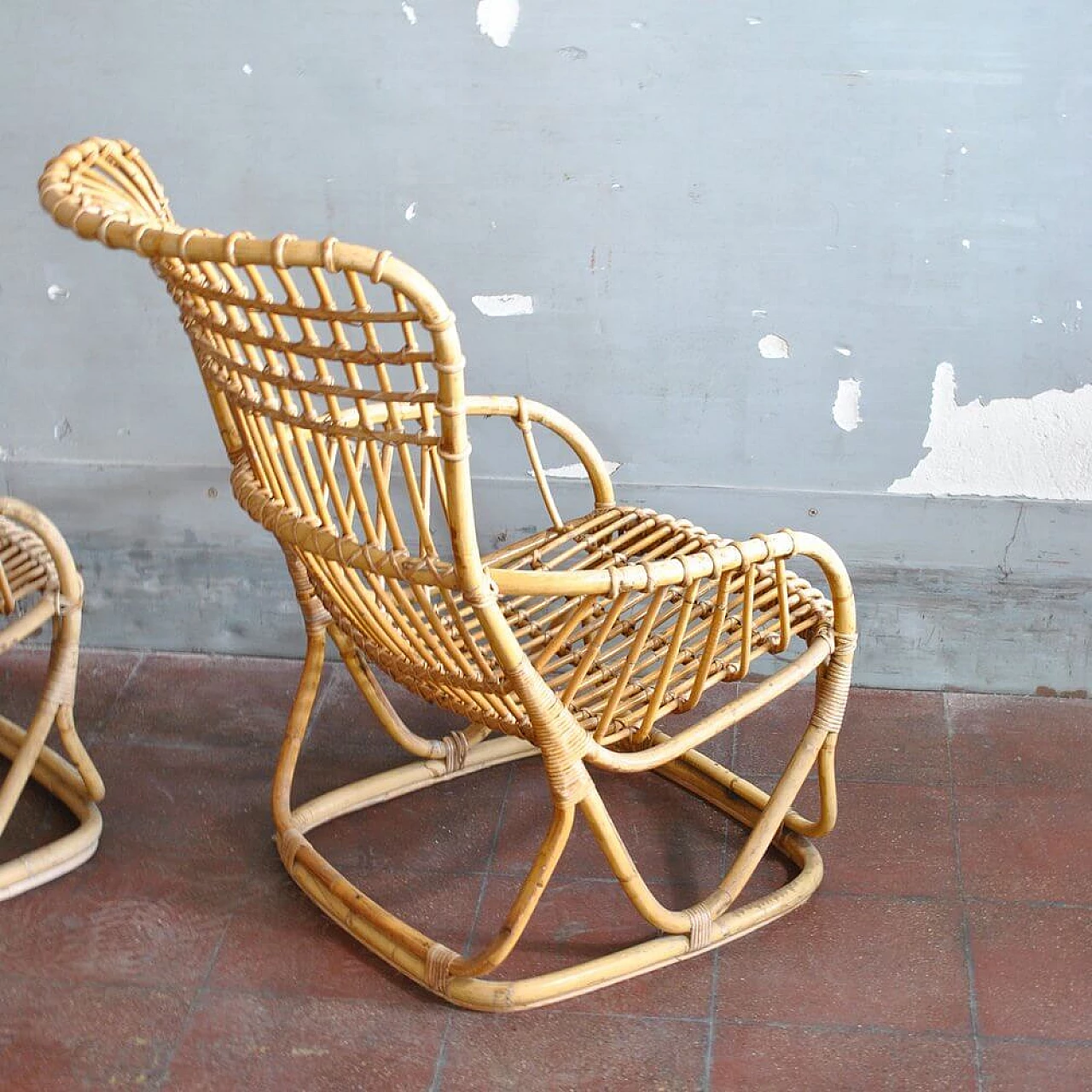 Pair of armchairs in bamboo cane, 60s 1305660