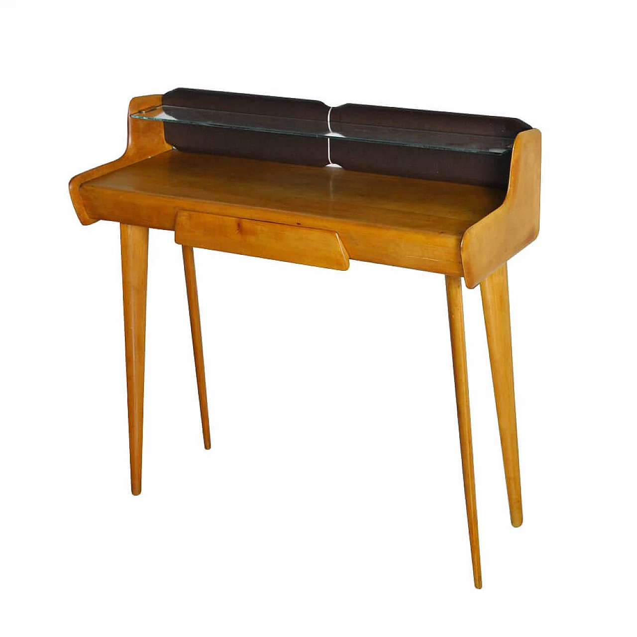 Console in beechwood, glass and vinyl in the style of Ico Parisi, 60s 1306423