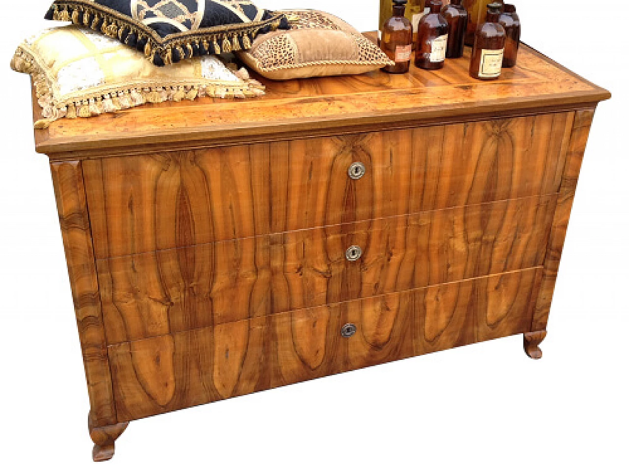 Cassettiera viennese in radica di noce e betulla, acero e ciliegio, '800 1306525
