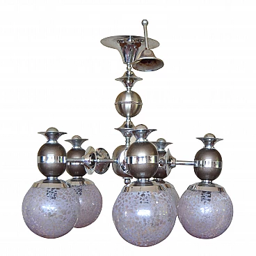 Lampadario Space Age in metallo cromato e brunito, anni '60