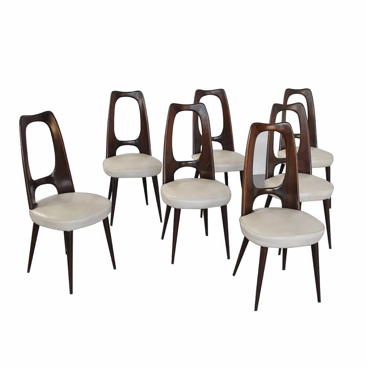 7 Chairs in walnut and fabric by Vittorio Dassi, 60s 1306566