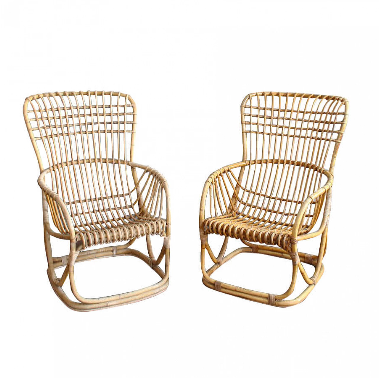 Pair of armchairs in bamboo cane, 60s 1306584