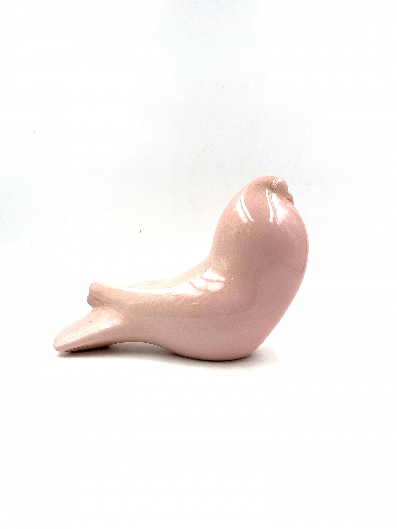 Colomba rosa craquelé ceramic sculpture by Zaccagnini, 1940s 1306899