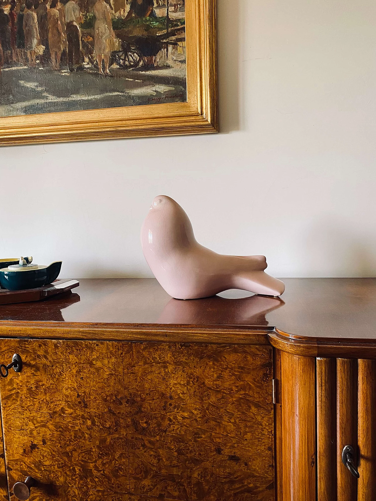 Colomba rosa craquelé ceramic sculpture by Zaccagnini, 1940s 1306900