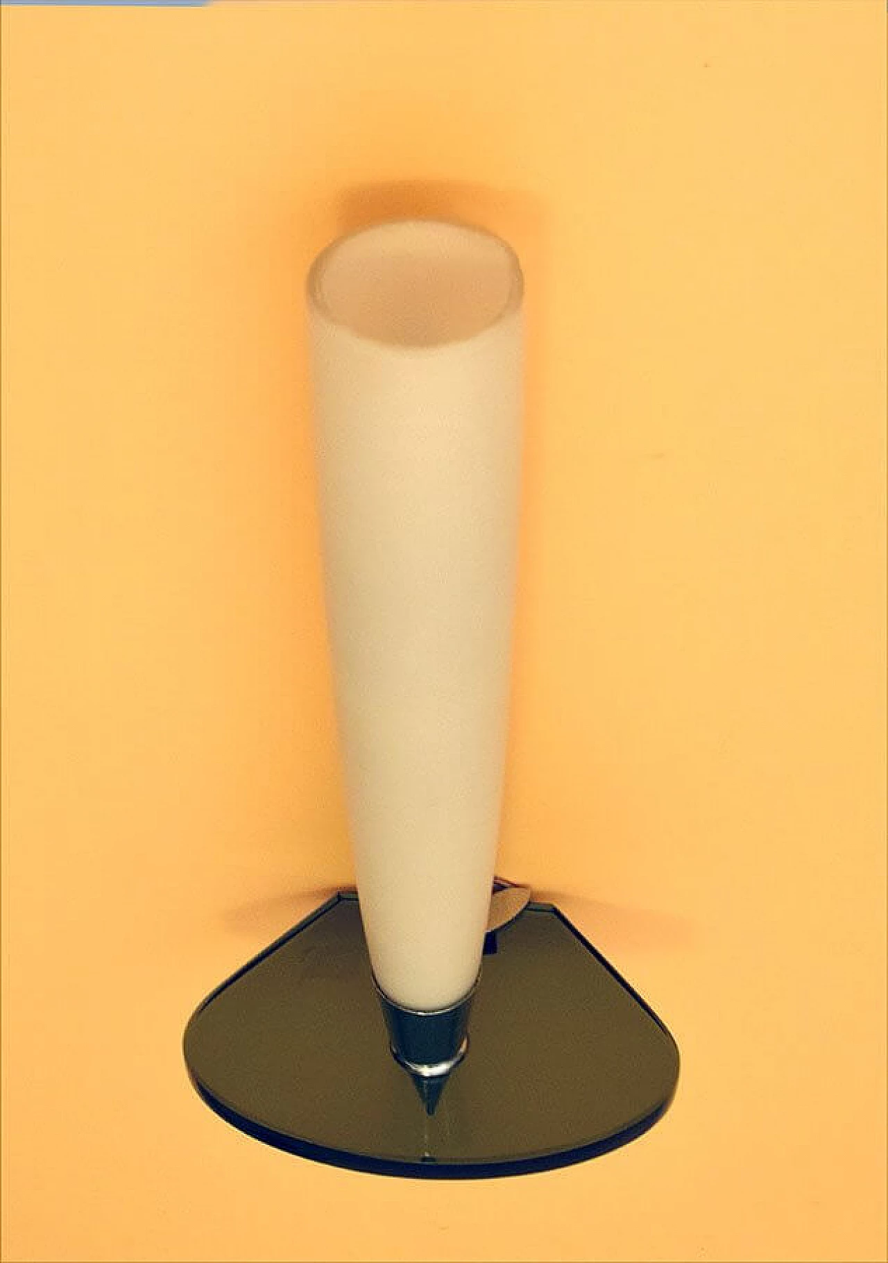 Pair of wall lamps in satin glass, smoked crystal and chromed brass, 50s 1307004