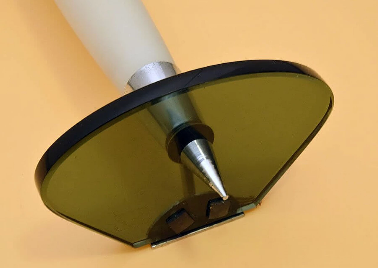 Pair of wall lamps in satin glass, smoked crystal and chromed brass, 50s 1307011