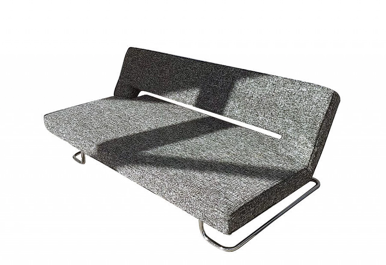 Divano letto in tessuto con struttura in acciaio tubolare cromato, anni '70 1307129