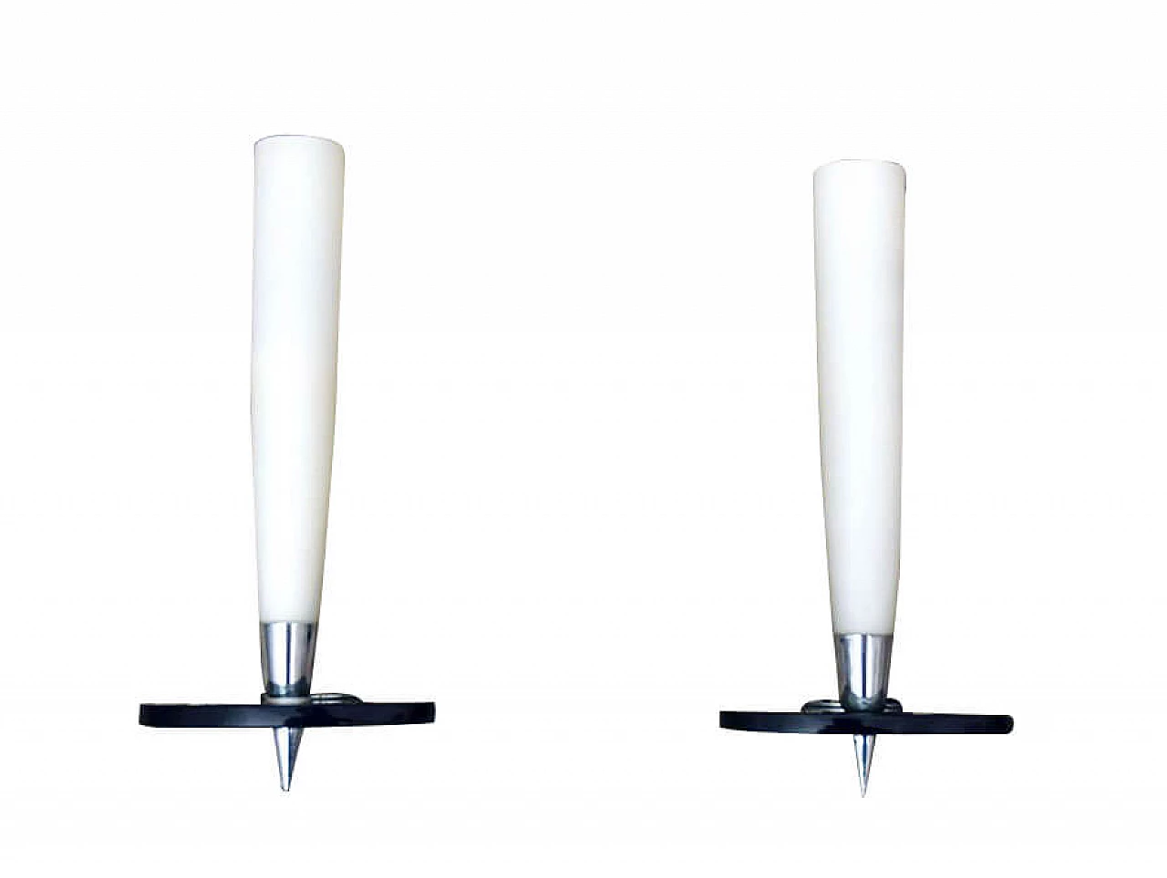 Pair of wall lamps in satin glass, smoked crystal and chromed brass, 50s 1307242