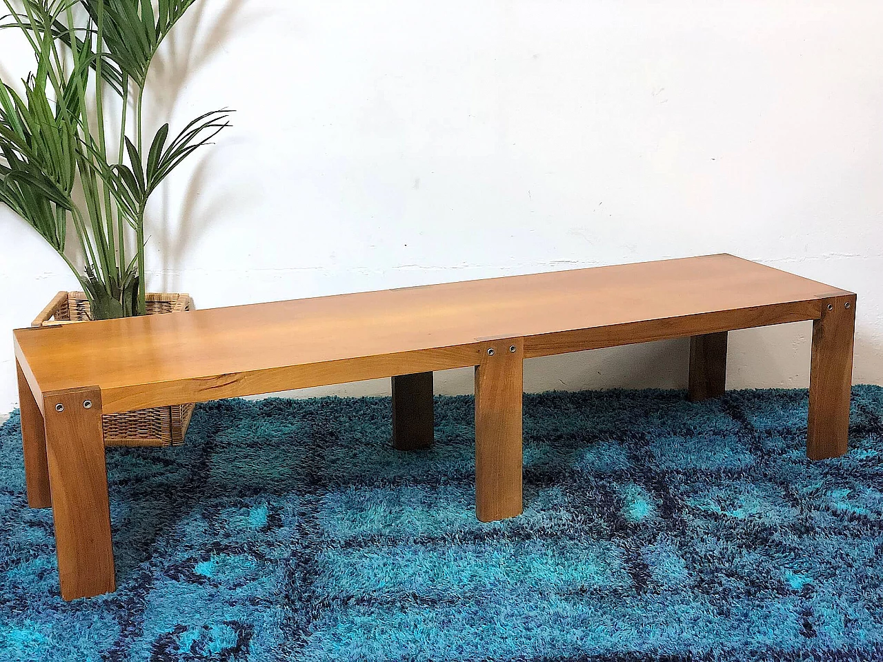 Large coffee table in beech and walnut, 1960s 1307333