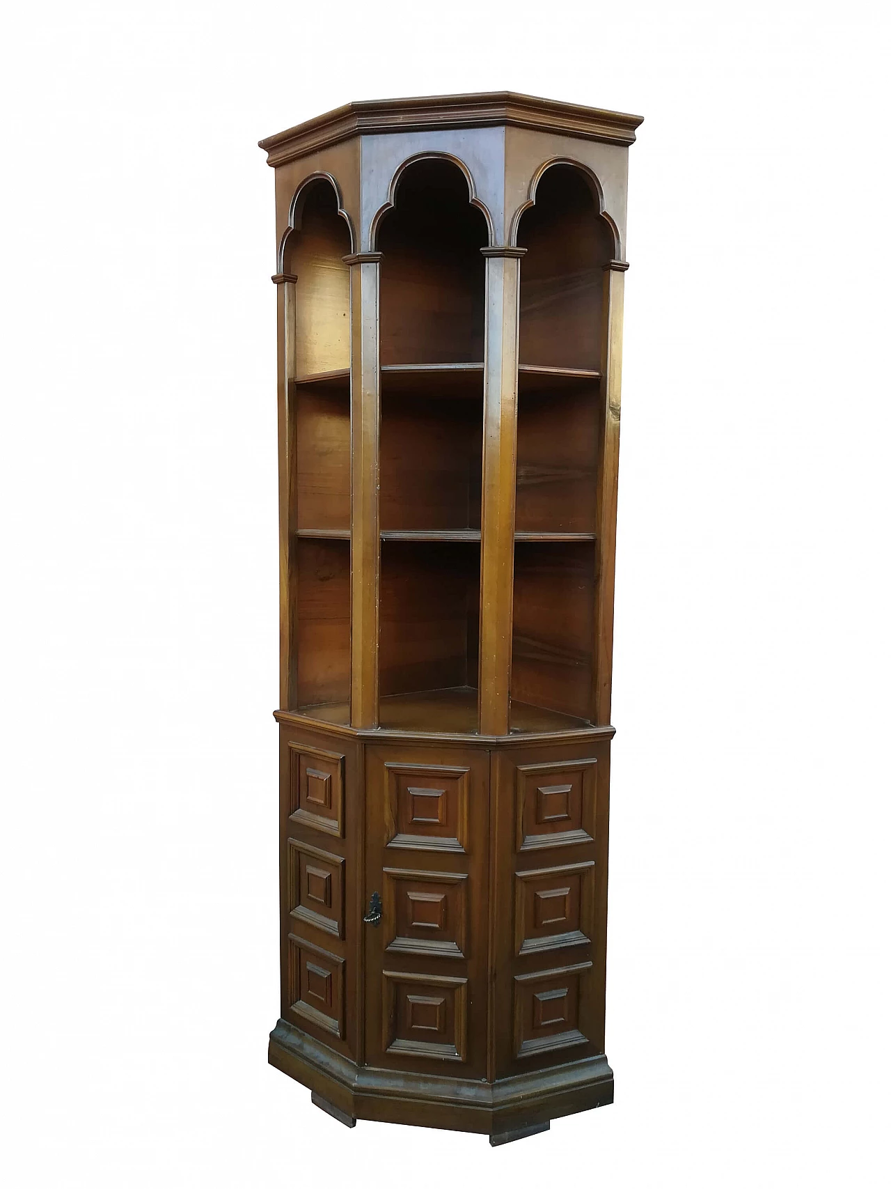 Angoliera in legno con ripiani, anni '80 1307413