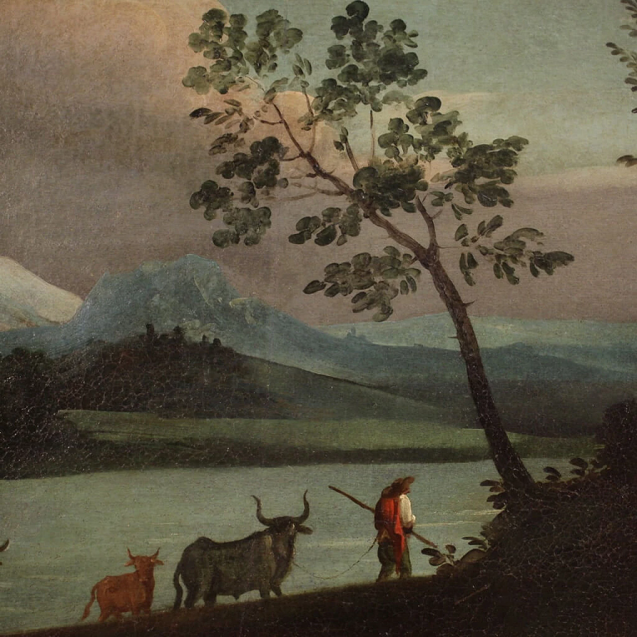 Landscape with ruins, figures and animals, oil painting on canvas, 18th century 1307622