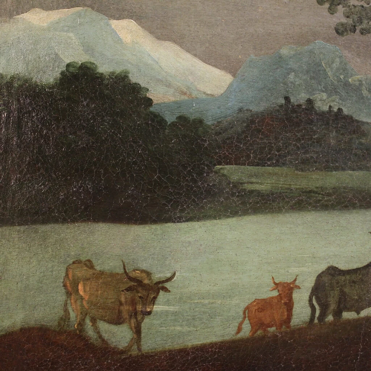 Landscape with ruins, figures and animals, oil painting on canvas, 18th century 1307623