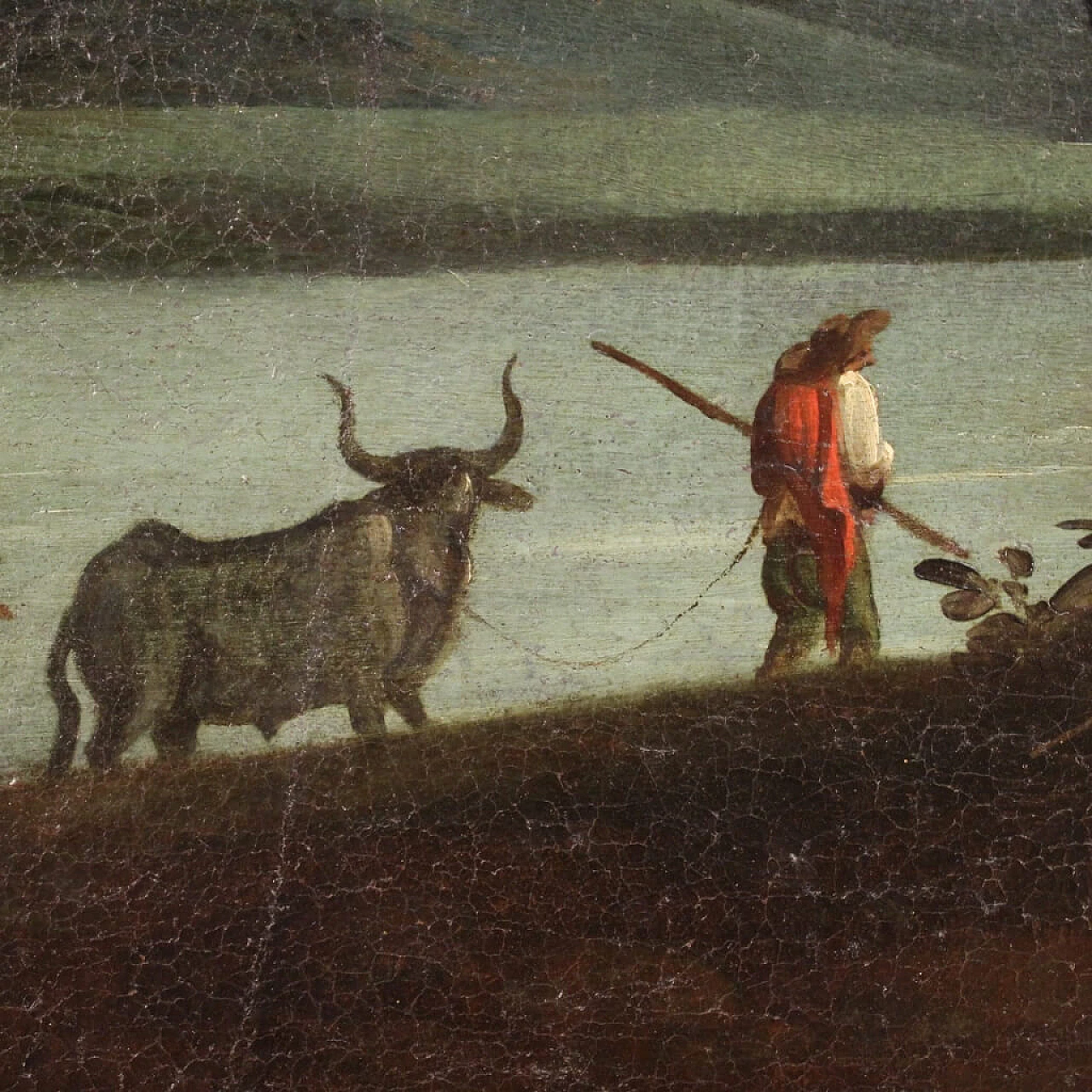 Landscape with ruins, figures and animals, oil painting on canvas, 18th century 1307626