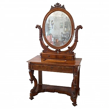 Charles X walnut vanity with mirror, early 19th century