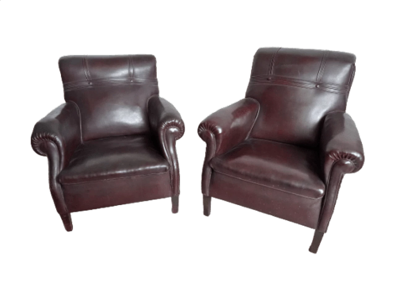 Coppia di poltrone Chesterfield in pelle, anni '60 1307853