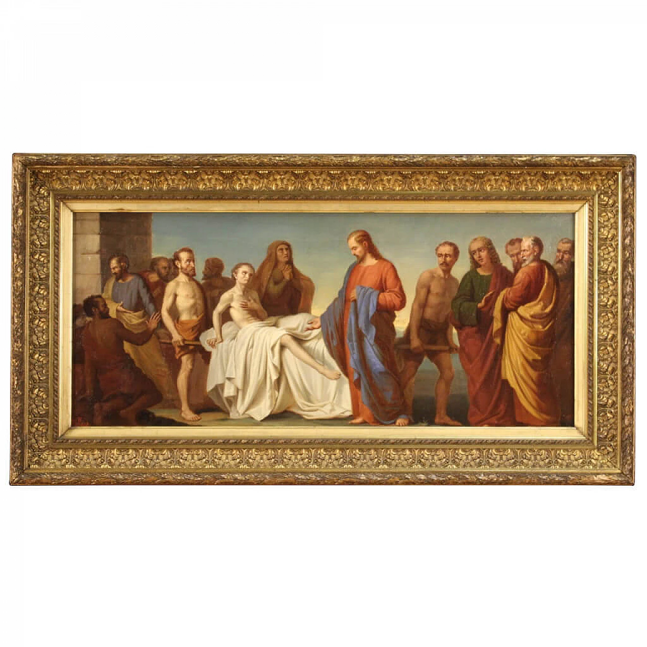 Antico dipinto italiano religioso Miracolo di Lazzaro del '800 1308220