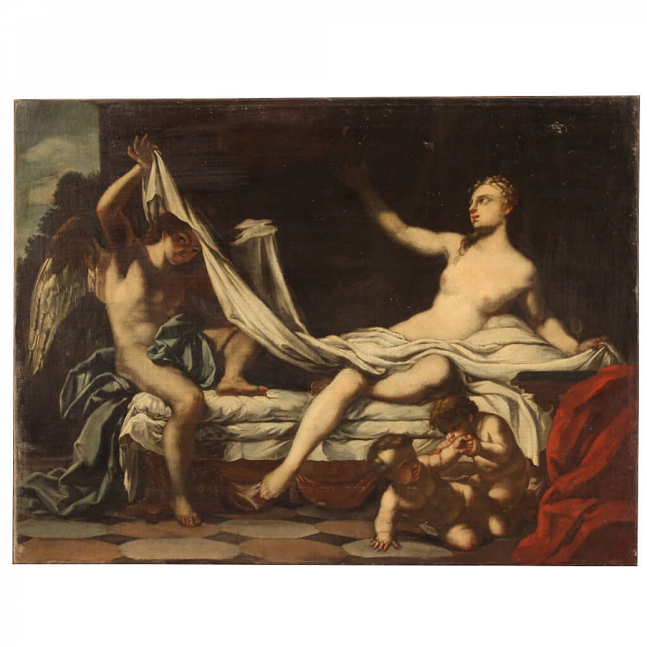 Antico dipinto italiano mitologico Danae del '700 1308522