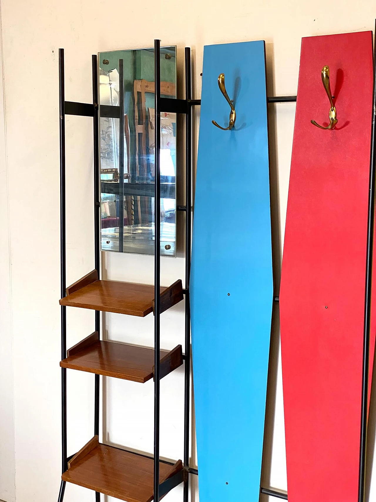 Colored hallway coat rack with mirror, 60s 1308534