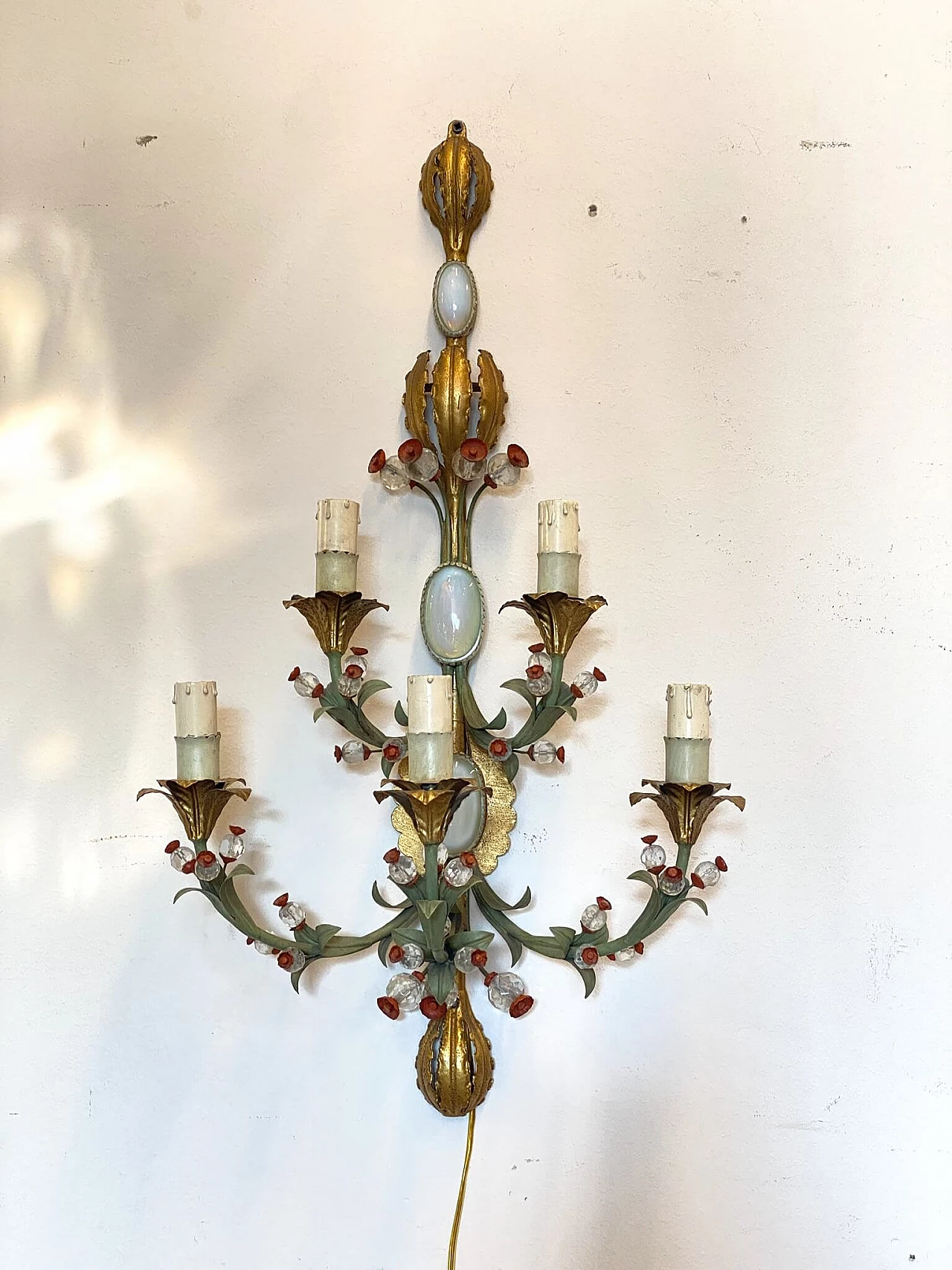 Lacquered and gilded metal 5-light wall lamp, 1960s 1308548