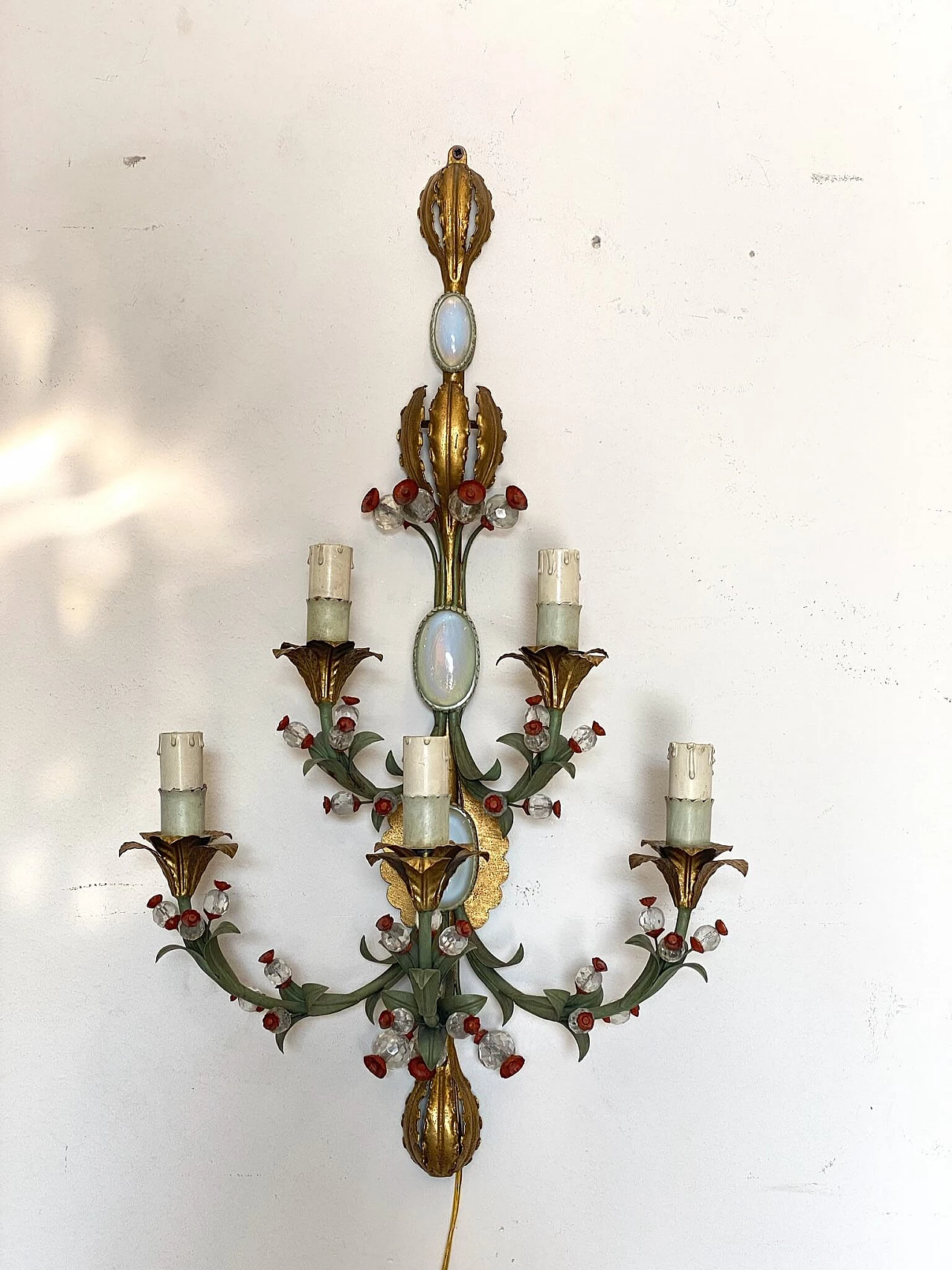 Lacquered and gilded metal 5-light wall lamp, 1960s 1308558