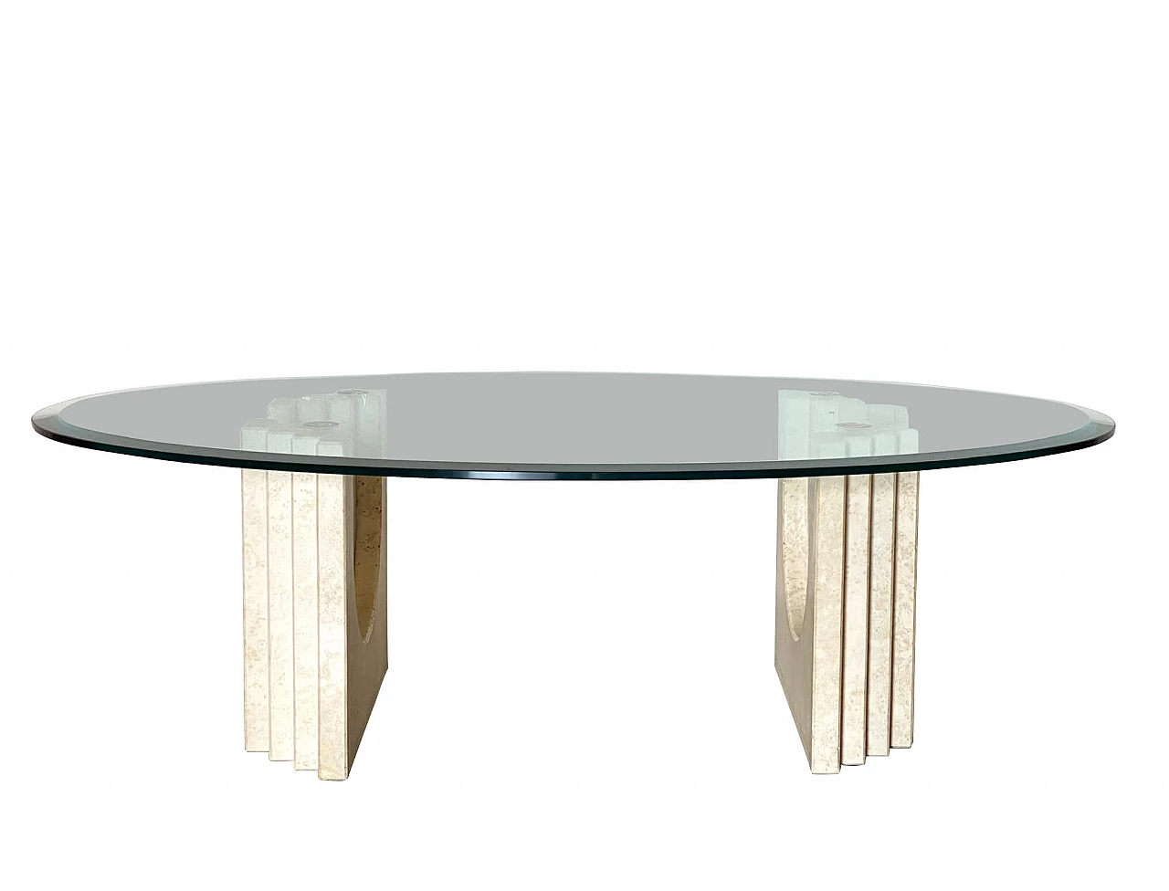 Travertine and glass coffee table, 80s 1308581