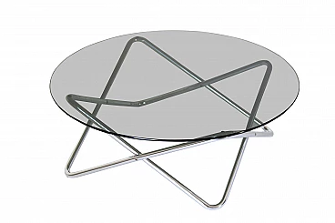 Space Age coffee table in glass and chromed steel, 1970s