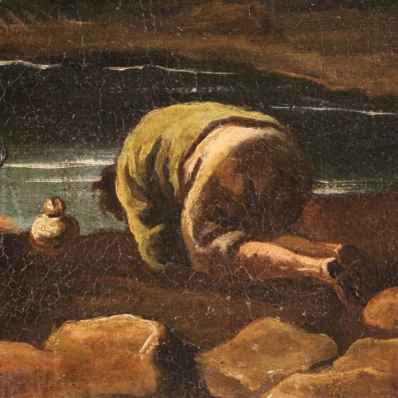 Paesaggio con figure, dipinto olio su tela, '700 1309139