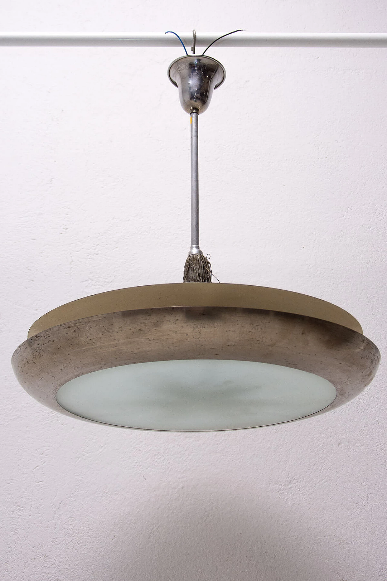 Chandelier with central frosted glass disc by Vladimír Havel, 1950s 1309372