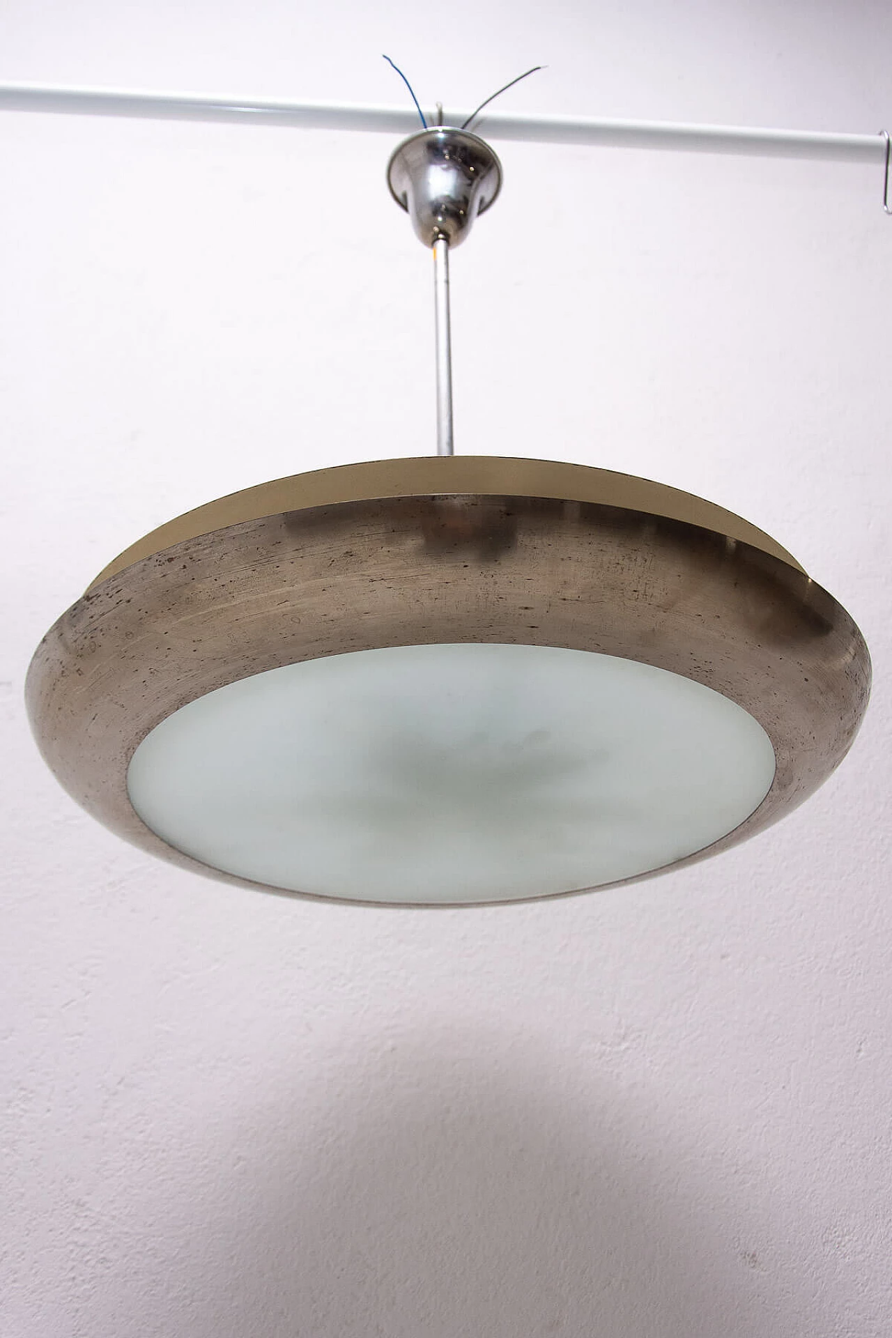 Chandelier with central frosted glass disc by Vladimír Havel, 1950s 1309373
