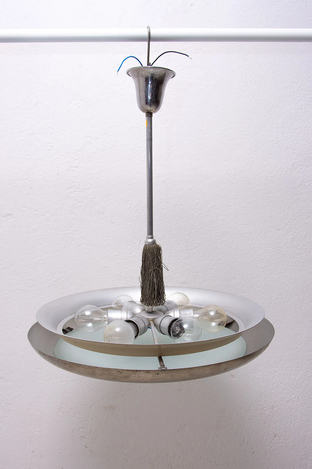 Chandelier with central frosted glass disc by Vladimír Havel, 1950s 1309375