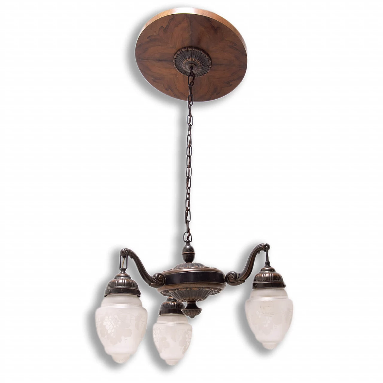 Brass three-light chandelier, late 19th century 1309432