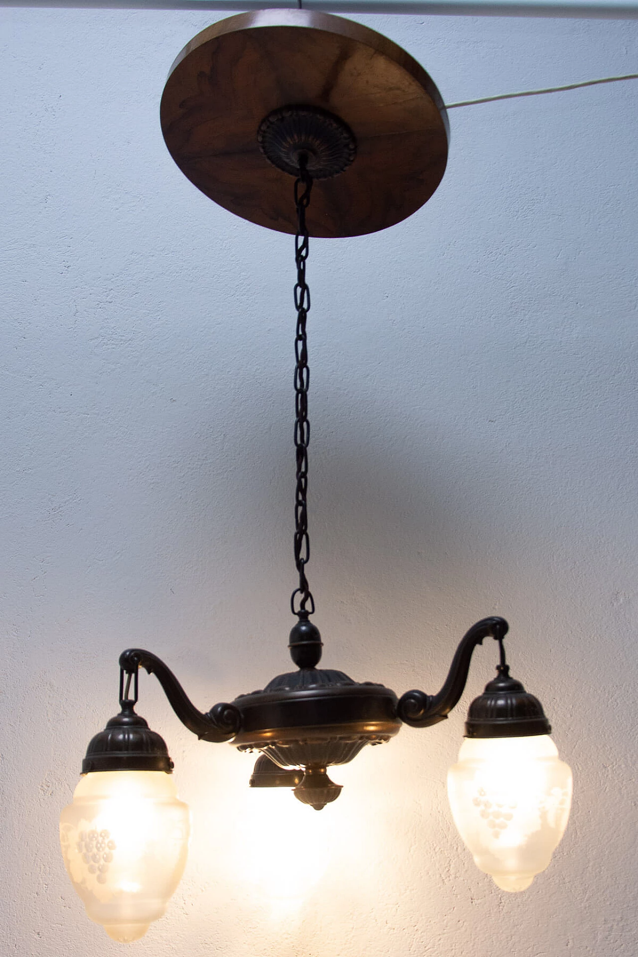 Brass three-light chandelier, late 19th century 1309433