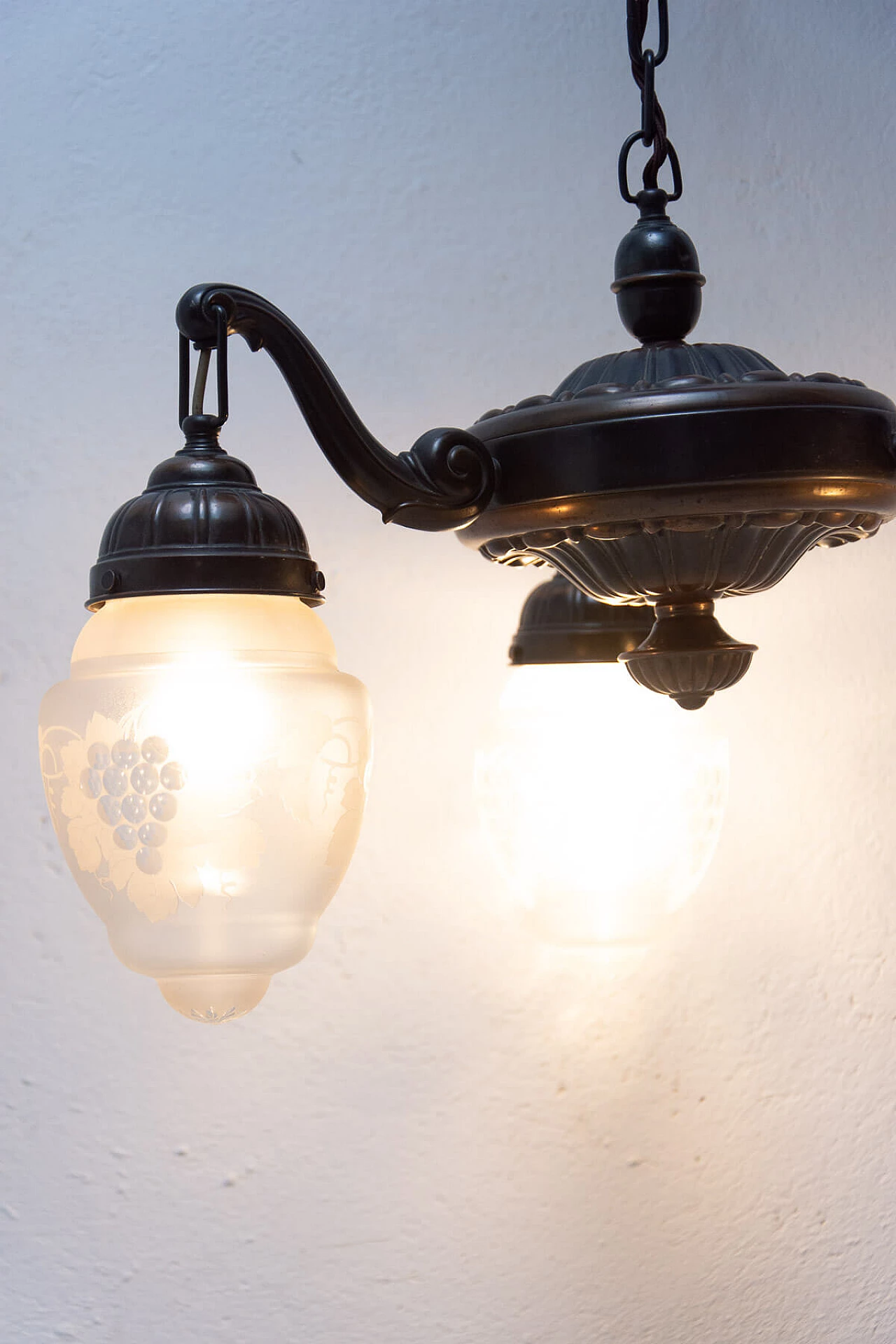 Brass three-light chandelier, late 19th century 1309434