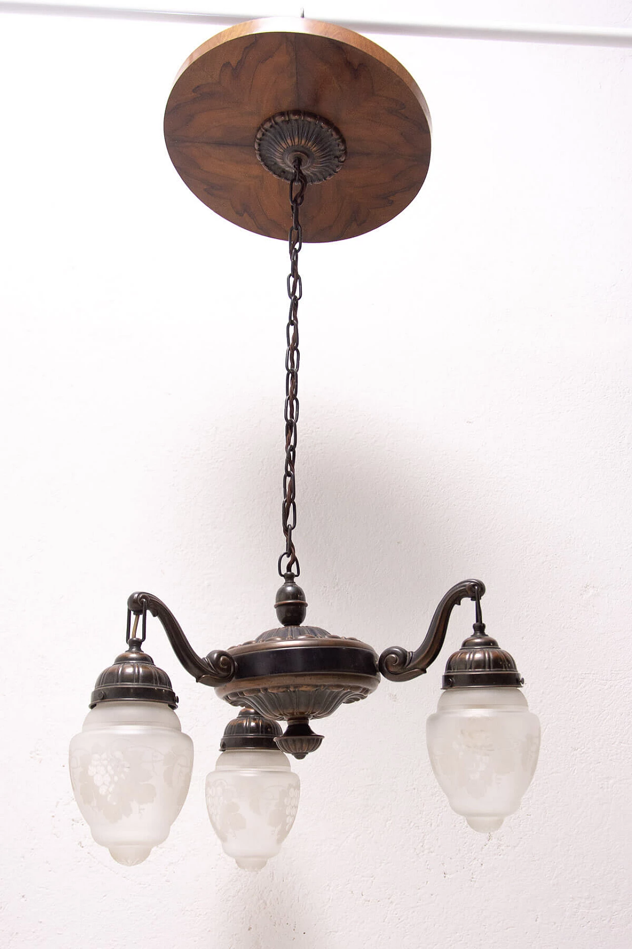 Brass three-light chandelier, late 19th century 1309435