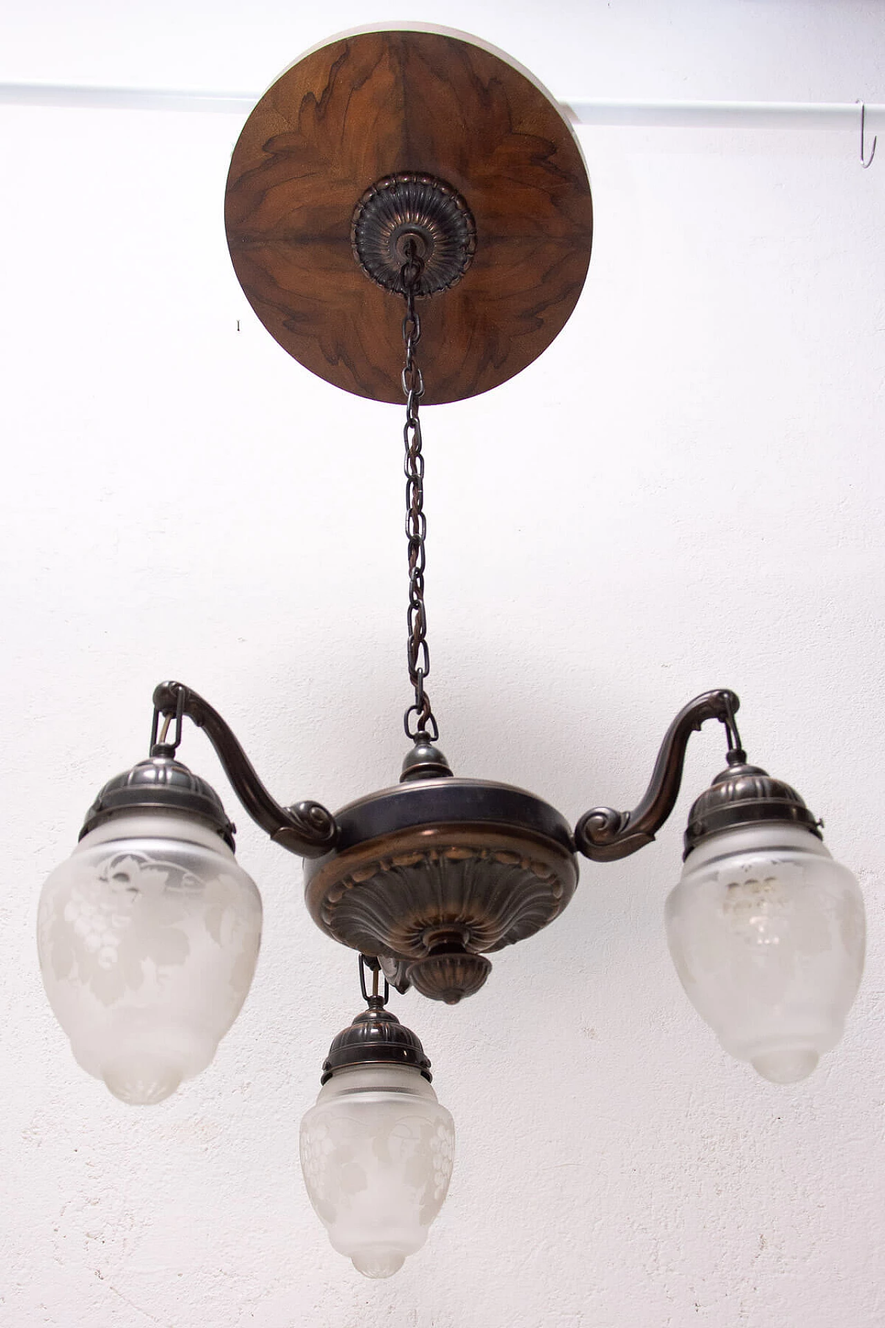 Brass three-light chandelier, late 19th century 1309436