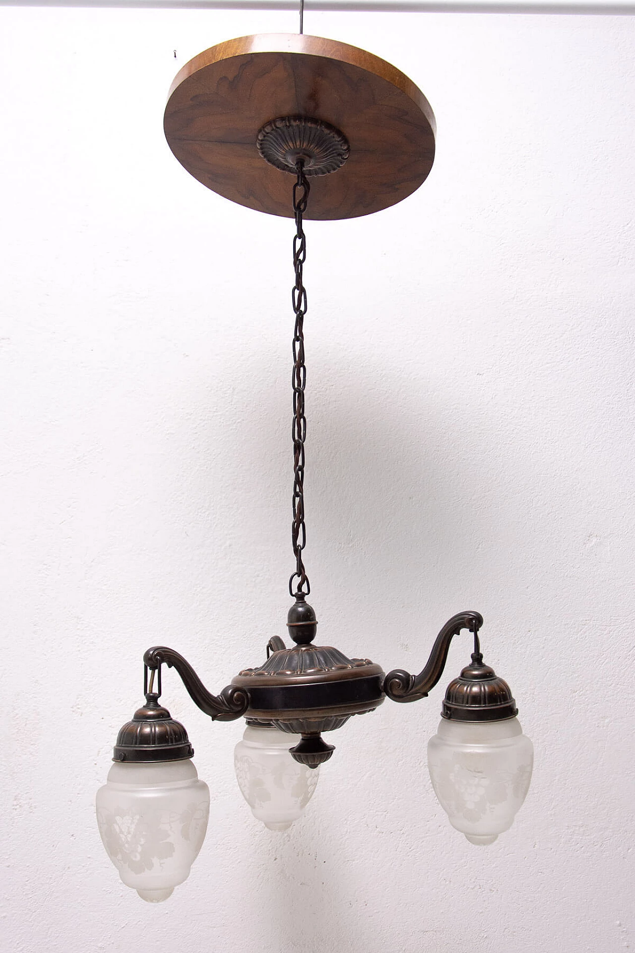 Brass three-light chandelier, late 19th century 1309437