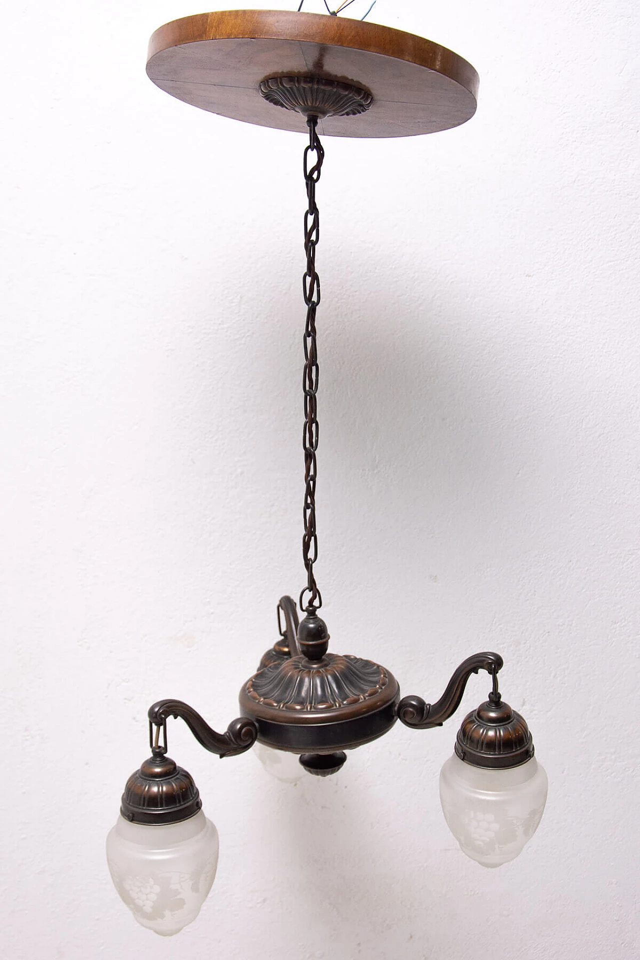 Brass three-light chandelier, late 19th century 1309438