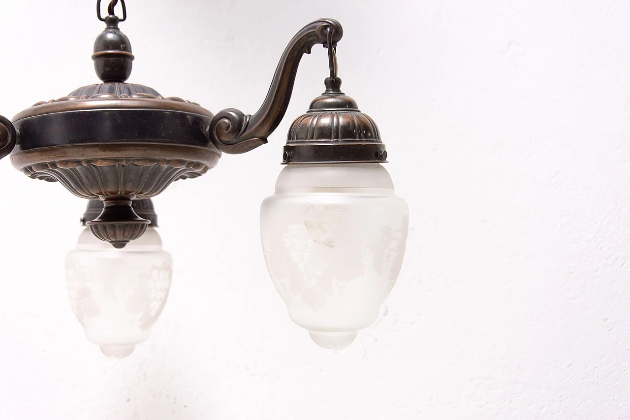 Brass three-light chandelier, late 19th century 1309439