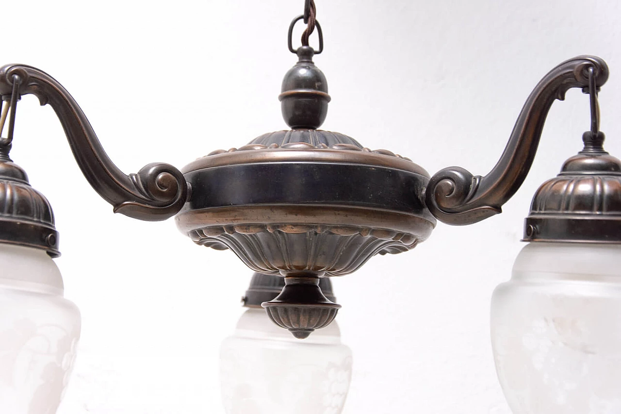 Brass three-light chandelier, late 19th century 1309440