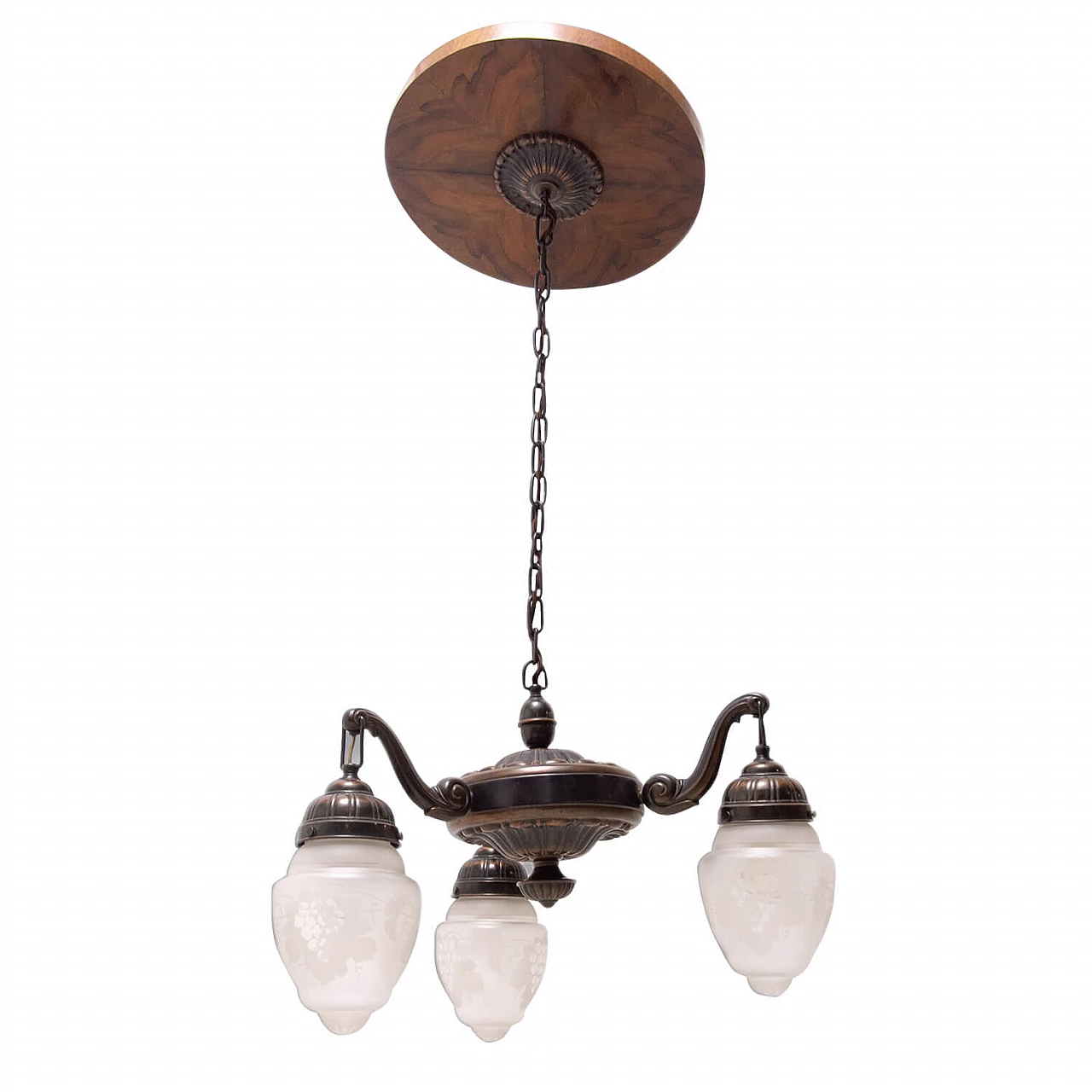 Brass three-light chandelier, late 19th century 1309499