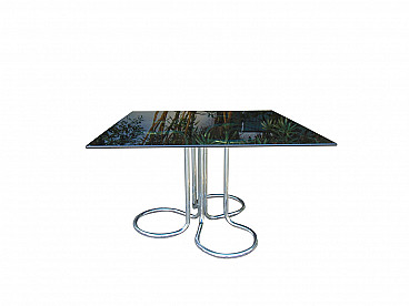 Table in tubular steel and smoked glass by Giotto Stoppino, 1970s