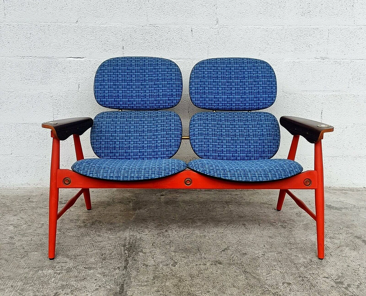 Pair of chairs, sofa and coffee table in wood and fabric by Marco Zanuso for Poltronova, 60s 1310187